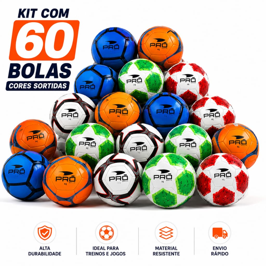 Kit c/60 Bolas De Futebol Tamanho 5 -  NÃO É POSSÍVEL ESCOLHER A COR DA BOLA.