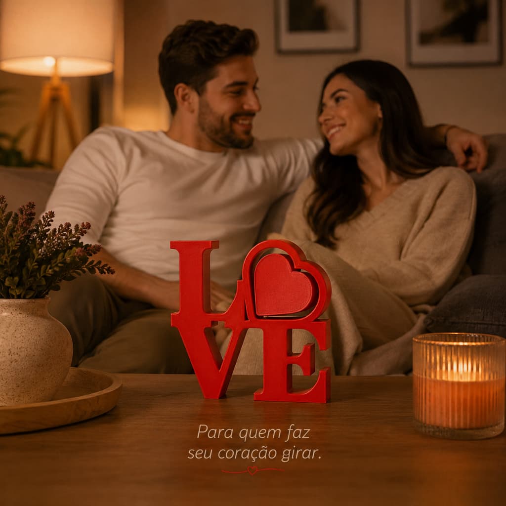 Decoração LOVE com Coração Vermelho Giratório | Presente Romântico Criativo