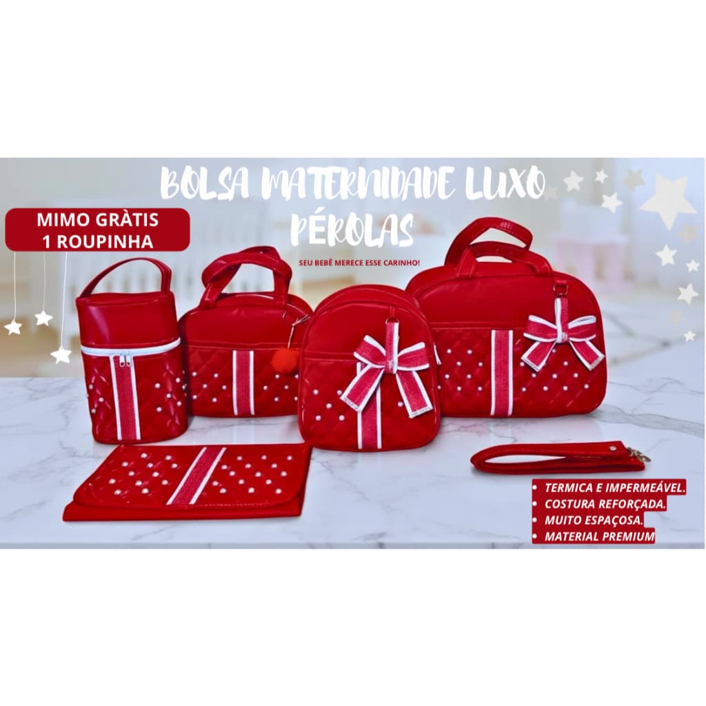 kit bolsa maternidade perolas luxo 5peças