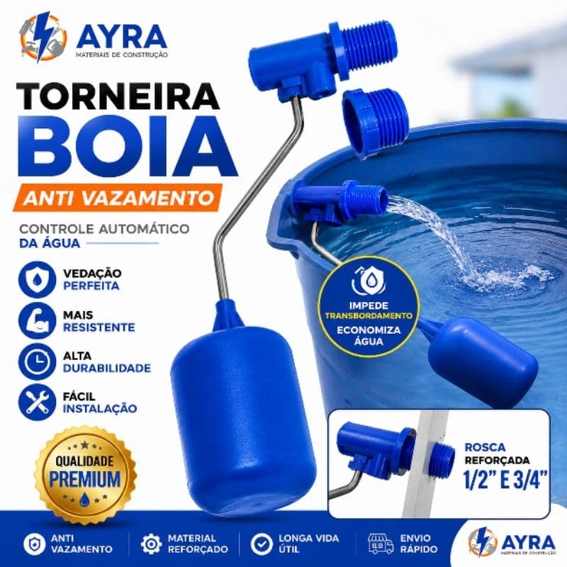 Torneira Bóia Caixa D'água 1/2 3/4 Anti Transbordamento Universal 5000L Fácil Instalação