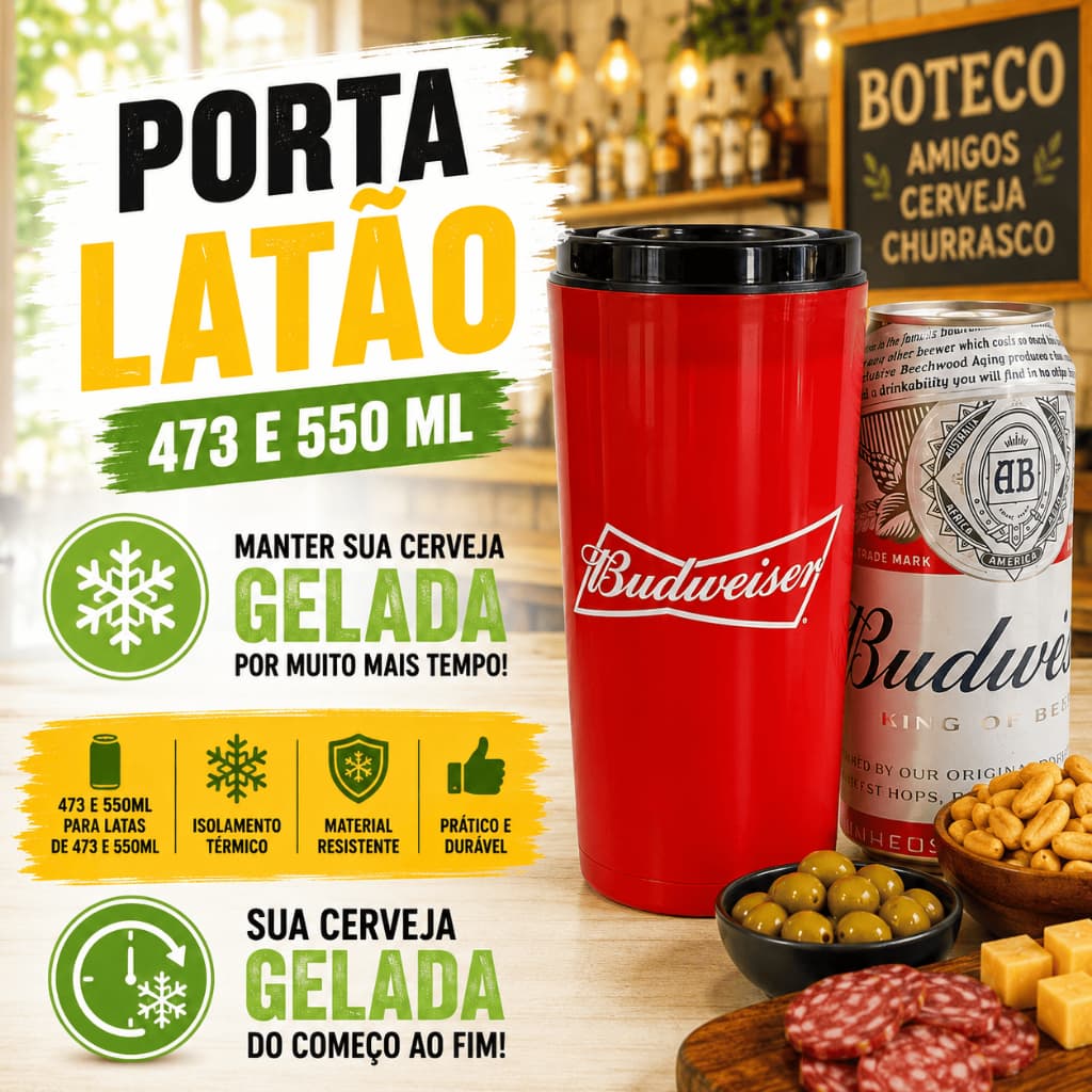 Porta Lata 473ml Suporte Cerveja Térmico Budweiser