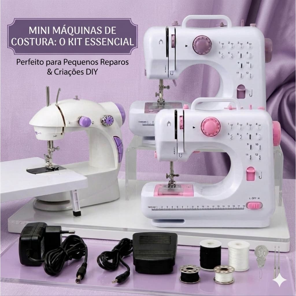 Kit Mesa Extensora de Apoio + Mini Máquina de Costura Portátil Elétrica Bivolt 110v/220