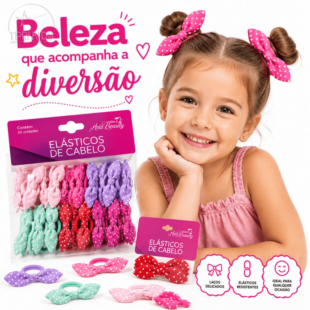 Kit 24 a 144 Elástico de Cabelo com Laço Xuxinha Rabicó  Médio Diversas Cores Enfeite para Menina