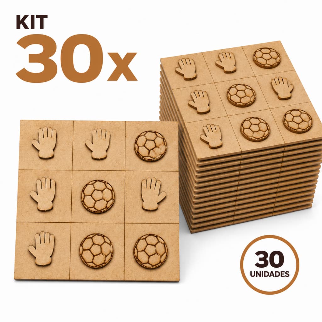 Jogo da Velha Infantil Bola e Luva MDF Kit 30 Unidades Tabuleiro Lembrancinha
