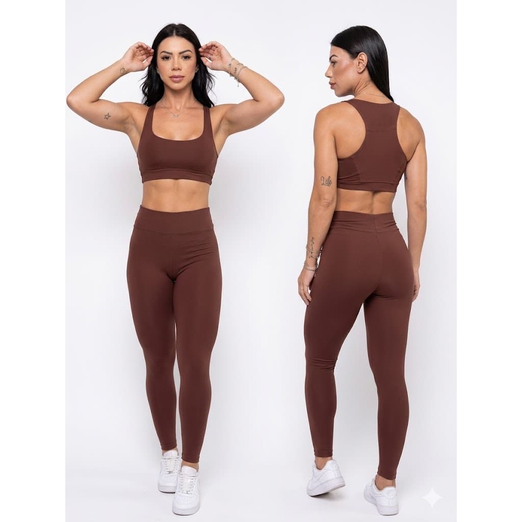 conjunto fitness de academia feminino em poliamida , Cropped com bolso nas costas