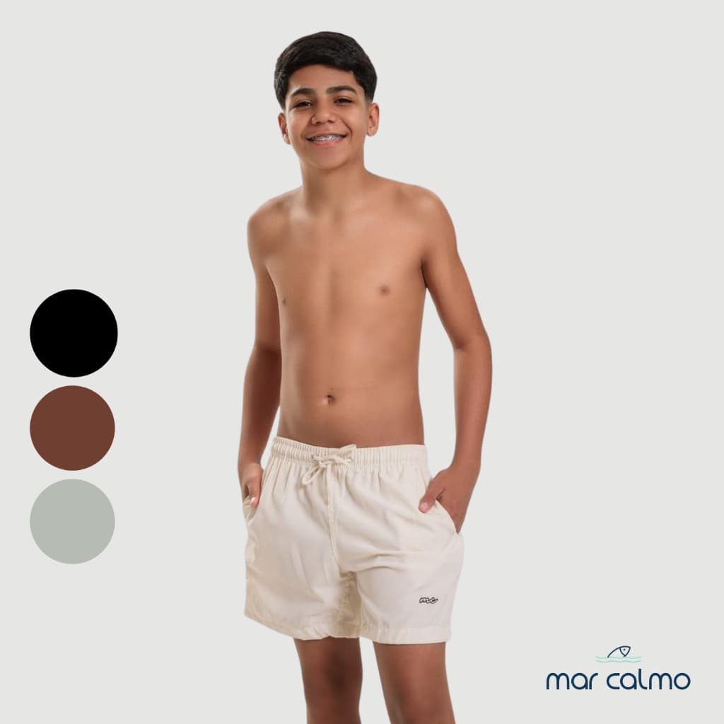 MAURICINHO JUVENIL BERMUDA MASCULINO TACTEL COM ELASTANO PREMIUM LISO CADARÇO CRU COORIDA ACADEMIA PRAIA DIA A DIA