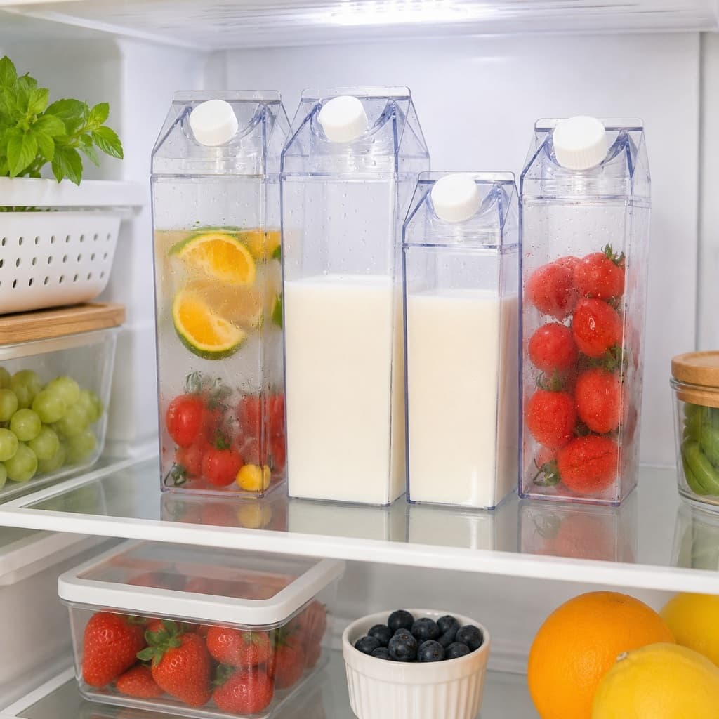 Kit Garrafa Acrilico 500ml 1Litro Leite Agua Suco Chá Jarra Caixa Vinho Drink Batida Vitamina