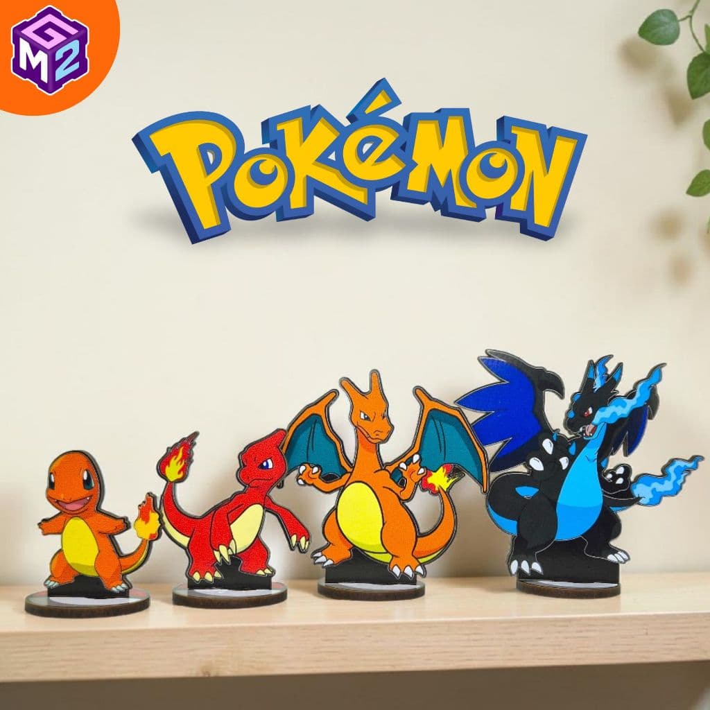 5 totens display personagem de mesa Pokémon | Charmander, Charmeleon, Charizard, Mega Charizard