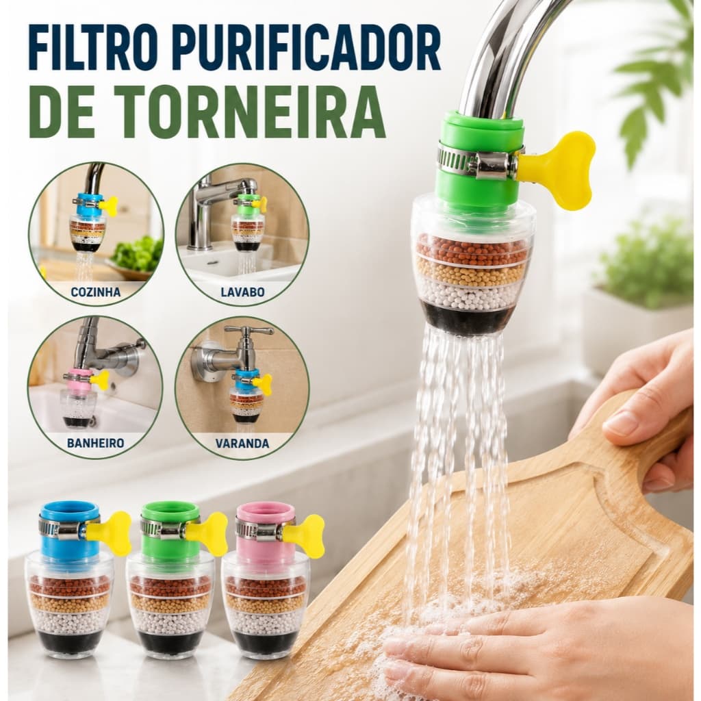 3-Mini Purificador de Água para Torneira da Cozinha – Completo com Kit de Filtro