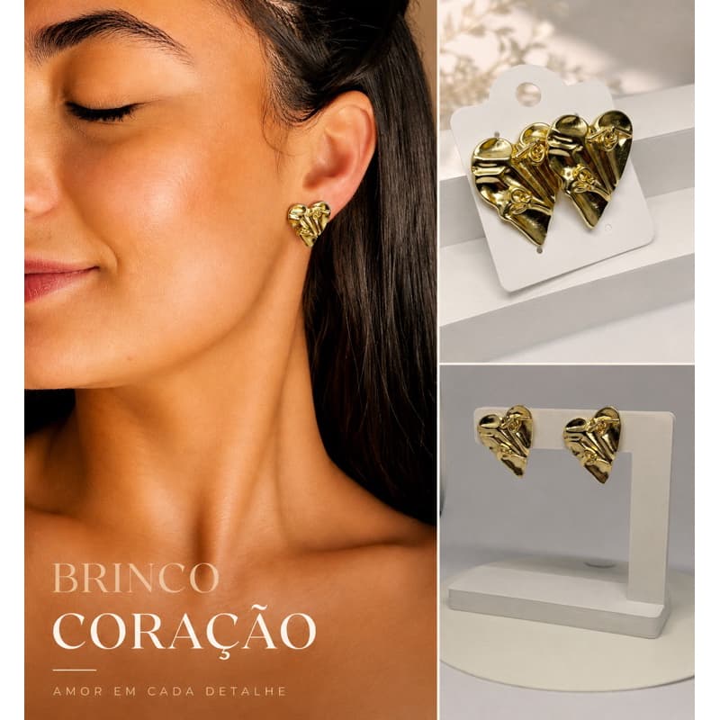 ✨ Brinco Coração Dourado ✨ Delicado, moderno e cheio de personalidade. O acessório perfeito para transformar
