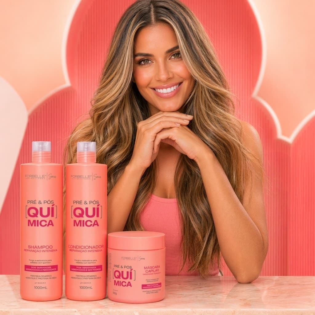 Kit Pré e Pós Química Forbelle Professional – Shampoo + Condicionador + Máscara (1000ml/500g)