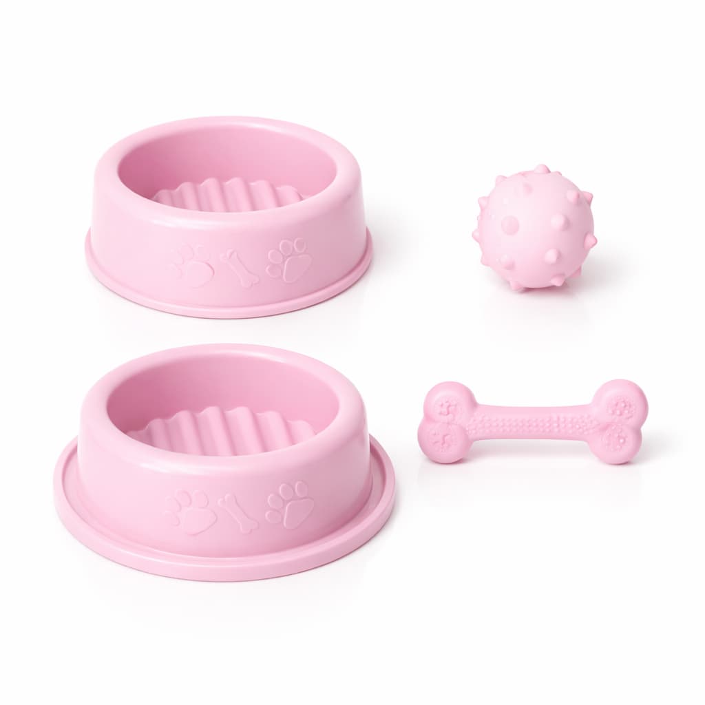 Kit Comedouro Bebedouro Anti Formiga 300ml + Brinquedos Osso Mordedor Bolinha para Cães Gatos