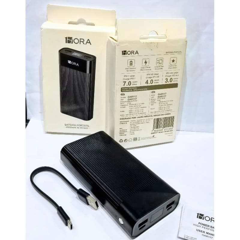 Power Bank 1HORA GAR117 – Bateria Portátil 20.000mAh