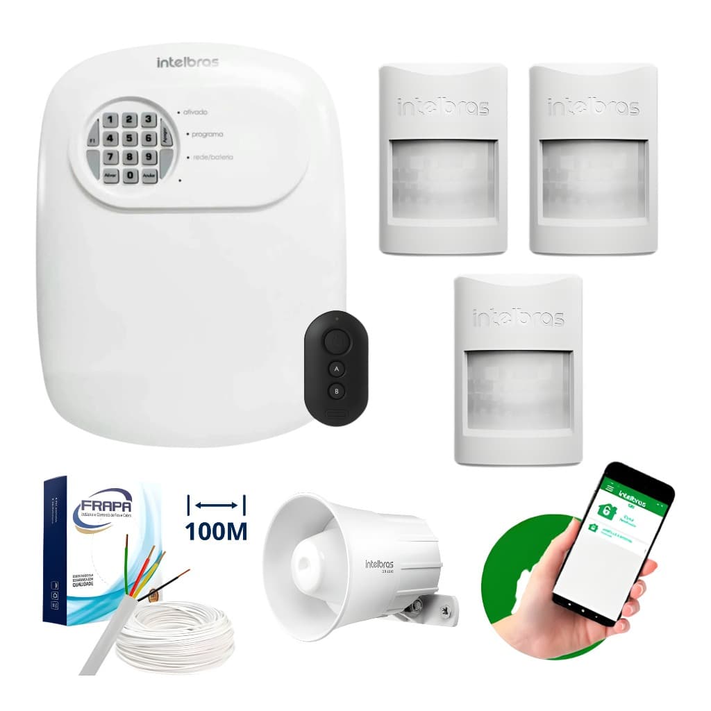 Kit de Alarme intelbras Central ANM 24 Net com Acesso Remoto via Celular APP Amt Mobile
