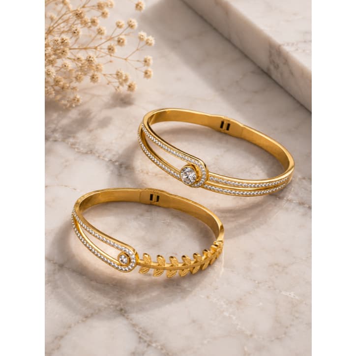 Bracelete Feminino Glam Diamond Luxo Aço Inoxidável 316L Dourado – Brilho Intenso Alta Durabilidade
