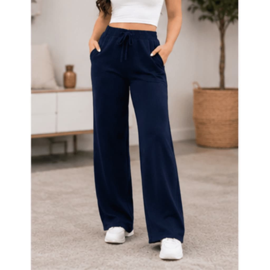 Calça Feminina Pantalona Wide Leg com Elastico na Cintura Lanzinha Inverno P ao GG