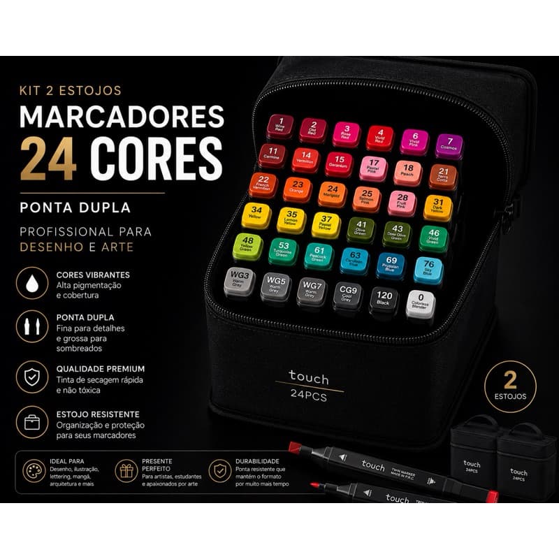 Kit Canetinhas Touch 24 cores Marcadores Ponta Dupla para desenho Arte Pintura