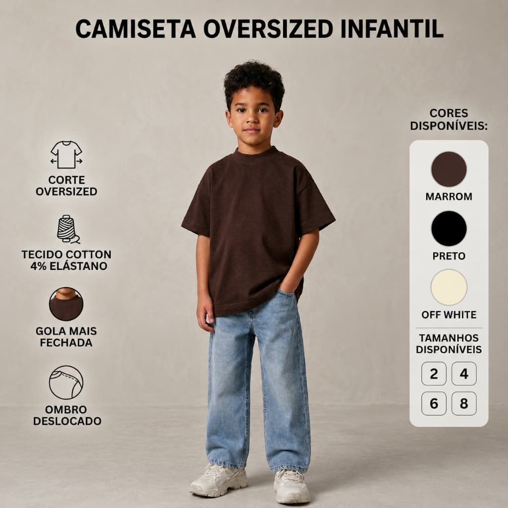 Camiseta Oversized Infantil Cotton Algodão Peruana 4% Elastano