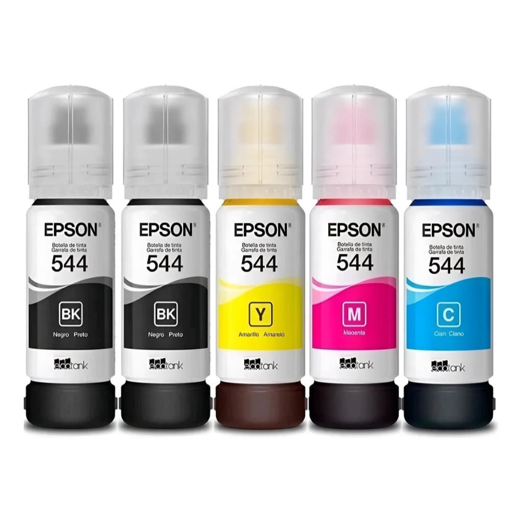 Kit Com 5 Refil De Tinta 544 Para Epson L3110 L3150 L3210 L3250