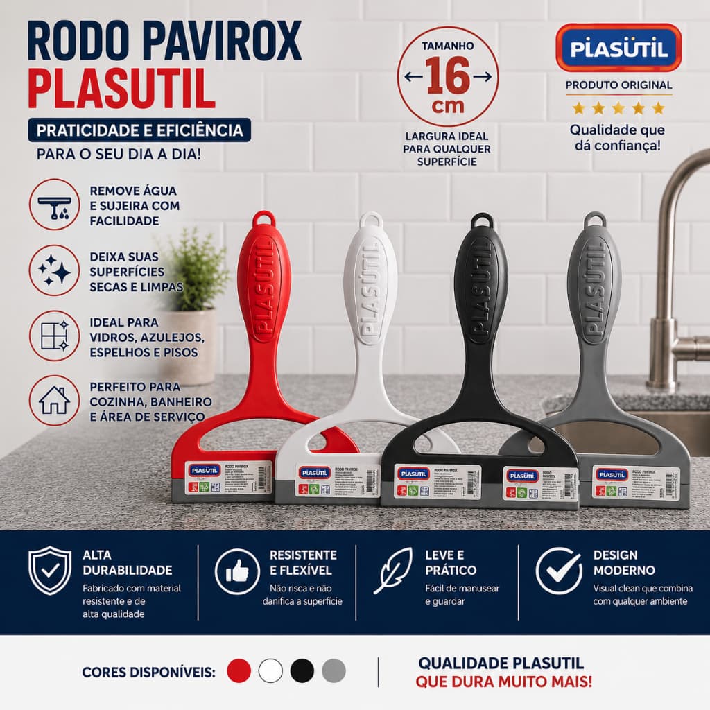 Rodinho de Pia Kit 4 Plasútil 16cm Cozinha Banheiro Alta Qualidade Rodo de Pia Coisas de Casa Cores