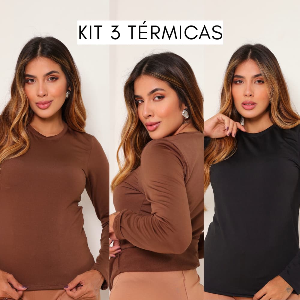 Kit 3 Blusa Frio Térmica Feminina Peluciada Longa Lisa Slim Estilosa Moda Inverno Quente