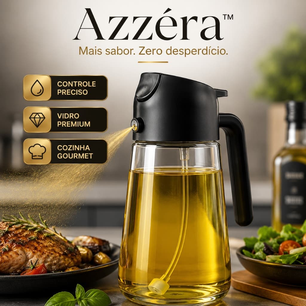 Spray Borrifador Dosador de Azeite Vinagre 470ml Vidro Premium Azzéra™ Anti Desperdício para Cozinha e Air Fryer