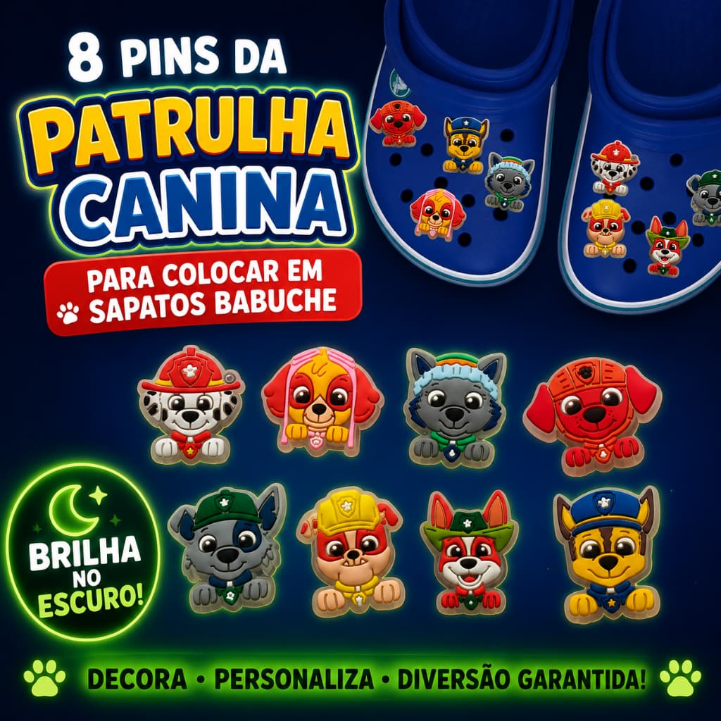 8 Pin Botons Patrulha Canina Para Babuches Calçados Variado Emborrachado