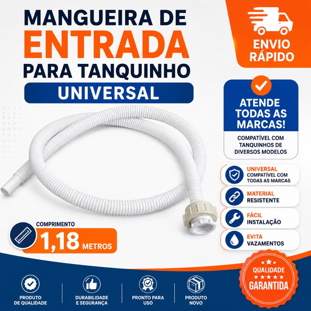 Mangueira de Entrada de Água para Tanquinho - Compatível com Todas as Marcas e Fácil Instalação,