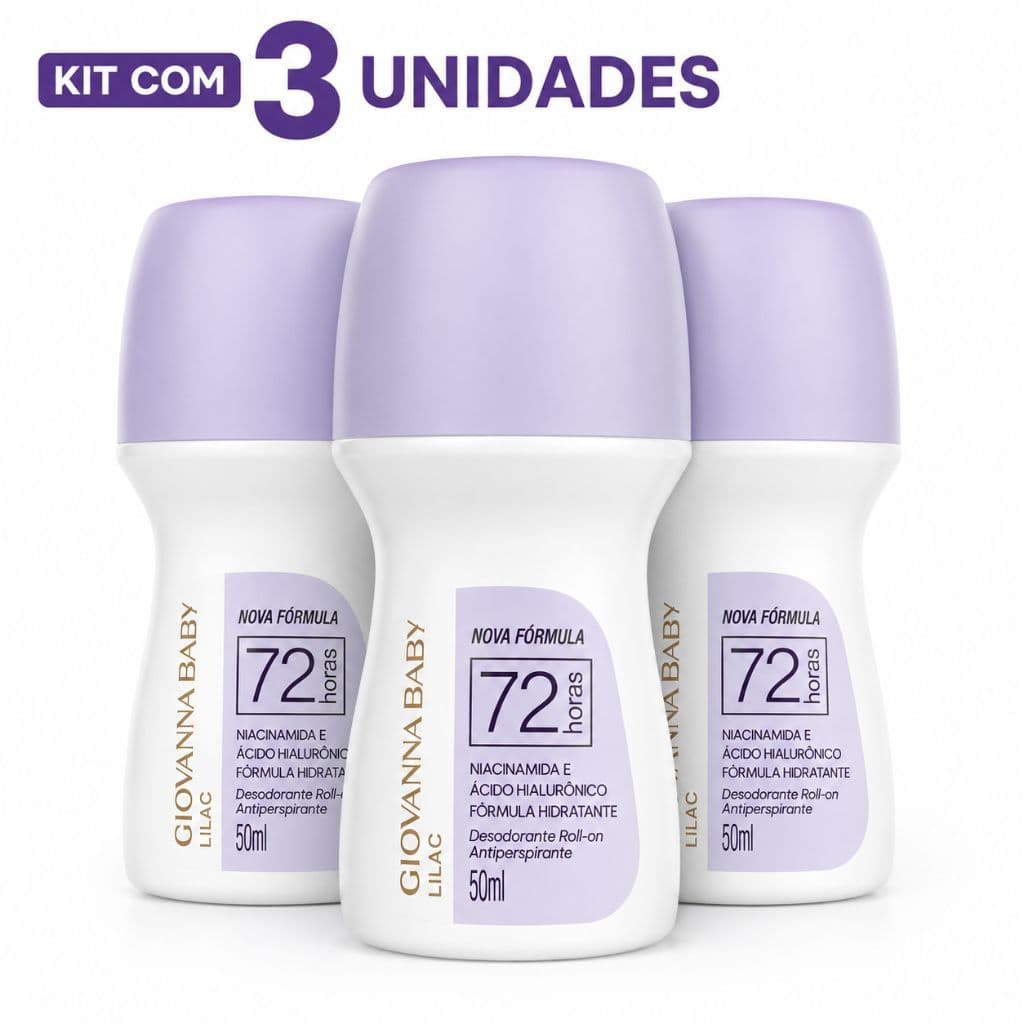 Desodorante Roll-On Giovanna Baby Lilac - Kit Com 3 - 50ml Cada
