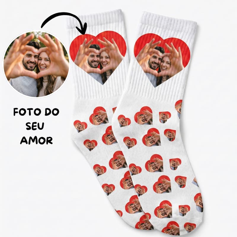 Meia Personalizada Dia dos Namorados com Foto do Casal | Meia Customizada Romântica Presente Criativo