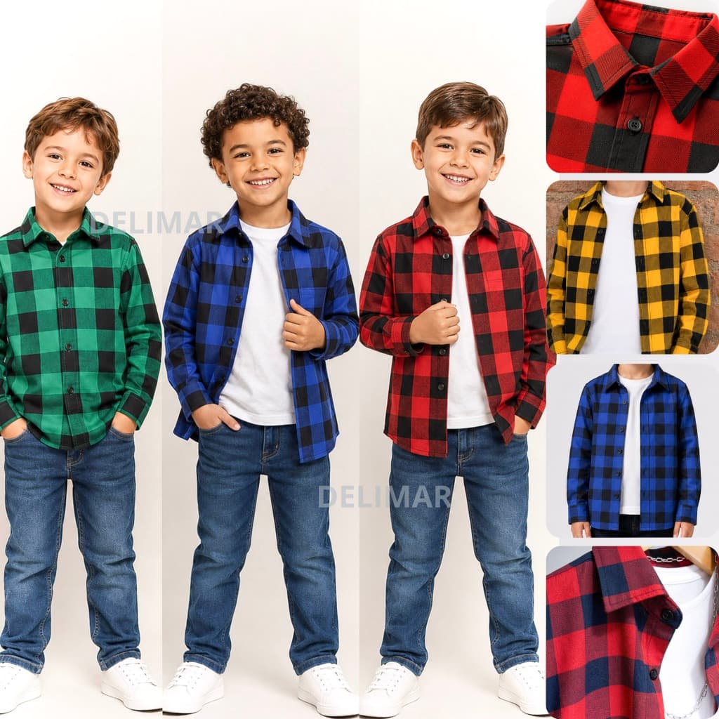 Camisa Xadrez Infantil Menino Menina Manga Longa 7 Cores Festa Junina Passeio Aniversário Tam 2 a 10