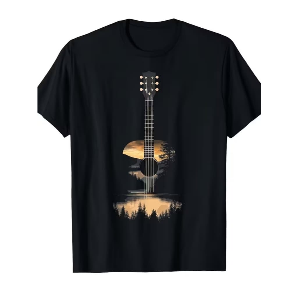 Camiseta Masculina Violão E Natureza Música Acústica Algodão Estampa Premium