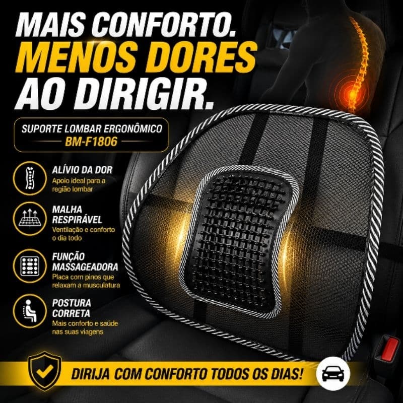 Suporte Lombar Ergonômico para Carro e Cadeira Encosto Postura Conforto Massageador BM-F1806