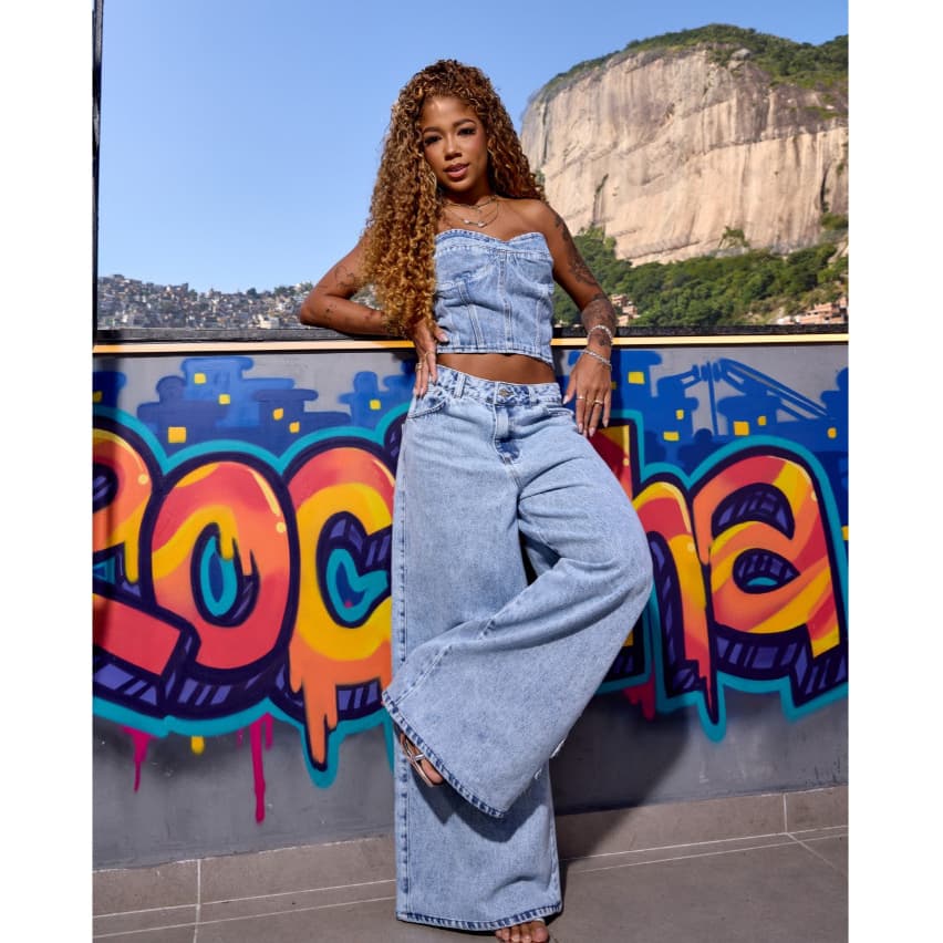 Calça Denim Bordado Vivi Jeans feminina