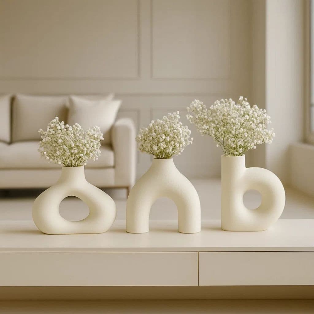 Vaso Branco e Marfim Para Flores Secas Naturais Sala de Estar Quarto Escritório Enfeite Elegante