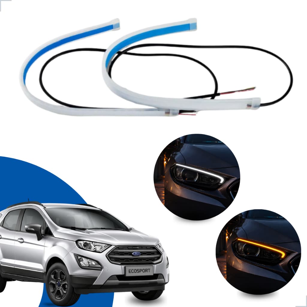 Kit Fitas Led DRL Farol + Seta 12v 45cm Ecosport 2018 2019 2020 2021