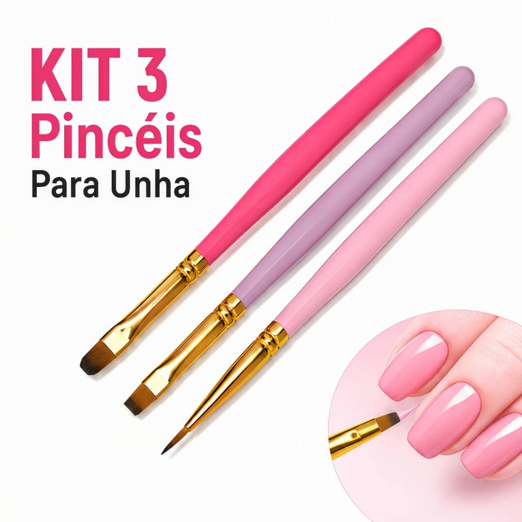 Kit 3 Pincéis para Alongamento de Unhas