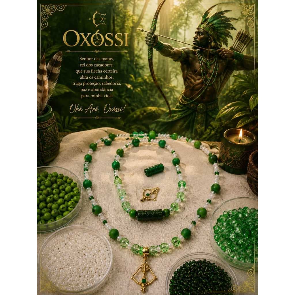 Guia de Oxóssi, Caboclo, Cabocla, fio de conta de Caboclo Guia de proteção , na cor Verde e Branco c Umbanda e Candomblé