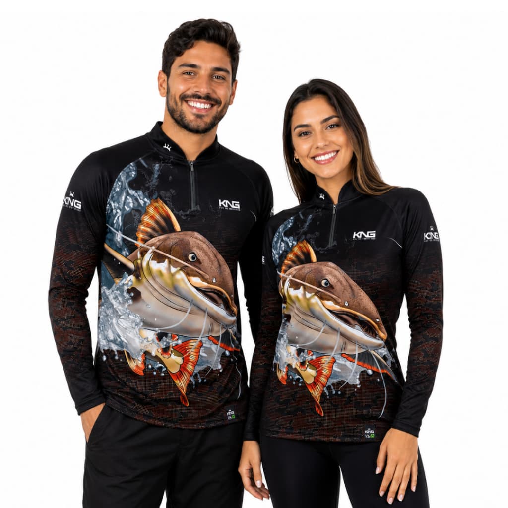 Kit de Camisa de Pesca Casal Masculina e Feminina King Pirarara com Proteção Solar