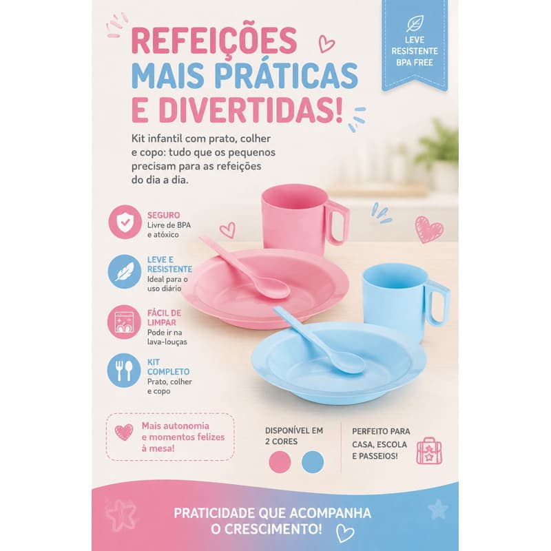 Conjunto Escolar- Prato, Copo e Colher