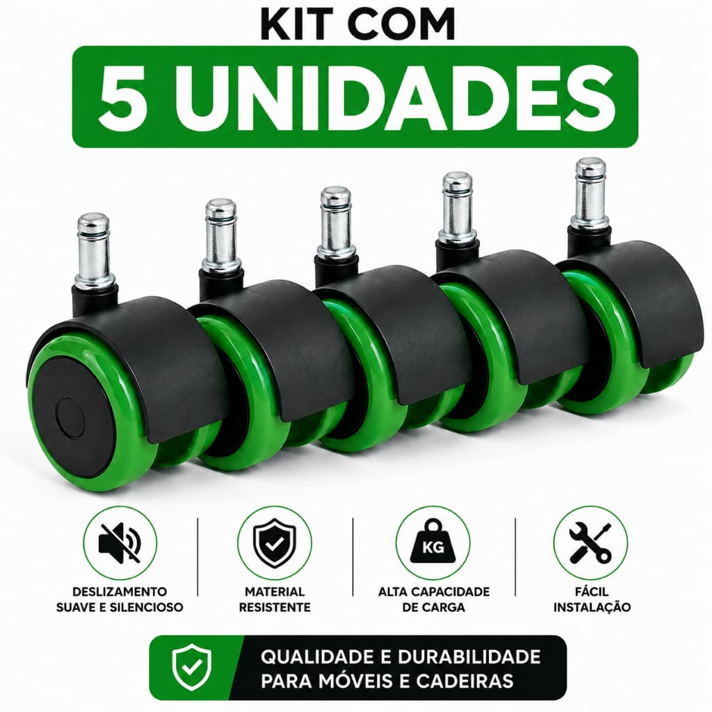 Rodinha Cadeira De Escritório Kit Com 5 Rodizios 54mm Anti Risco E Ruido Cadeira Gamer Giratória