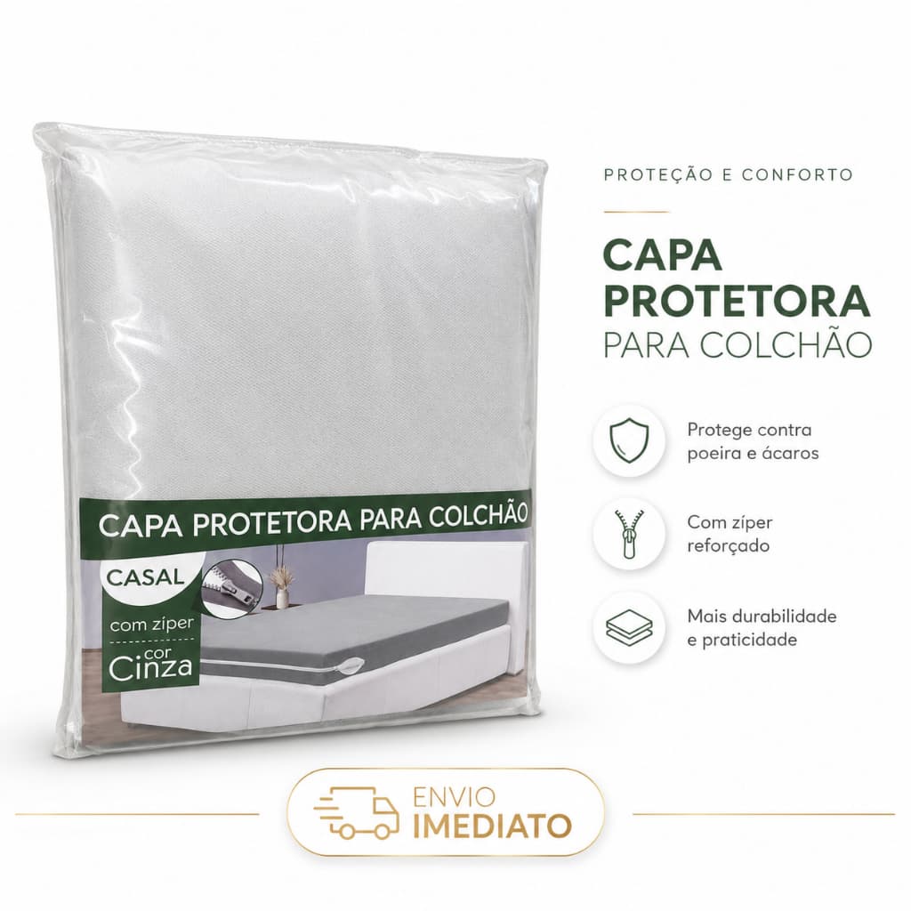 Capa Protetora Para Colchao Casal Com Ziper Reforcado Cor Cinza Protecao Envio Imediato