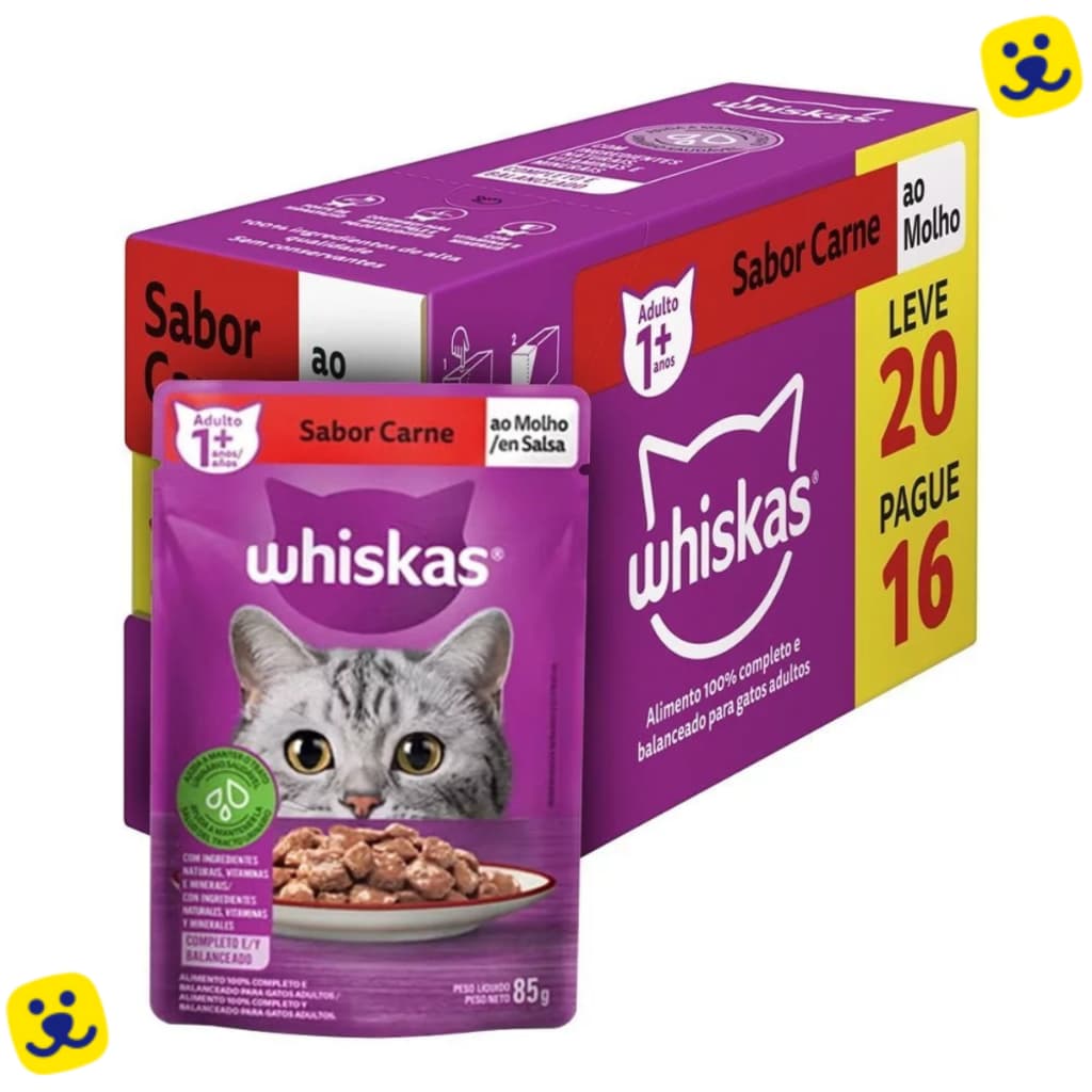 Sachê para Gatos Whiskas Sachê Ração Úmida para Gatos Caixa de Sachê para Gato 20 Unidades Carne