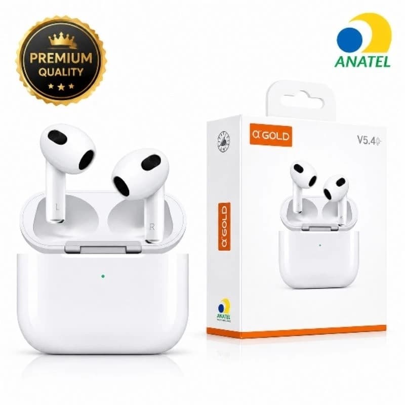 Fone de Ouvido AGold FN-BJ3 TWS Bluetooth Com Microfone Estojo de Carregamento Branco