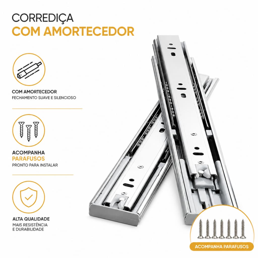 Trilho Gaveta Corrediça Com Amortecedor Soft Closing 45kg