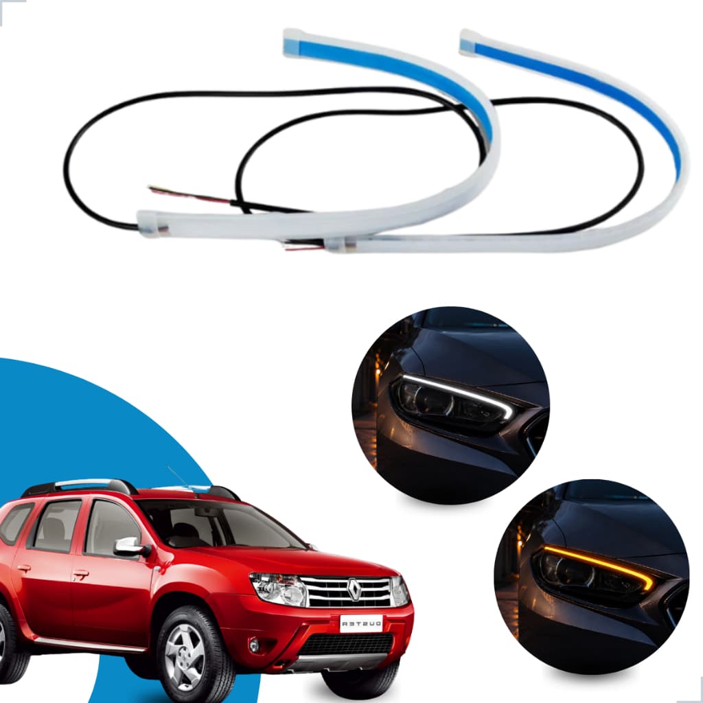 Kit Fitas Led DRL Farol + Seta 12v 60cm Duster Oroch 2011 2012 2013 2014 2015 até 2020