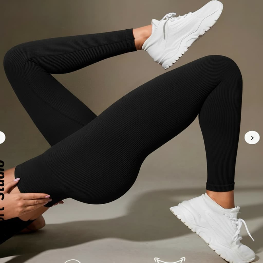 Calça Legging Canelada de Cintura Alta Sem Costura para Academia Feminina, Elástica e Fitness