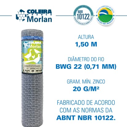 Tela Coleira Branca Morlan para Galinheiro 2x22x1,50m 50m