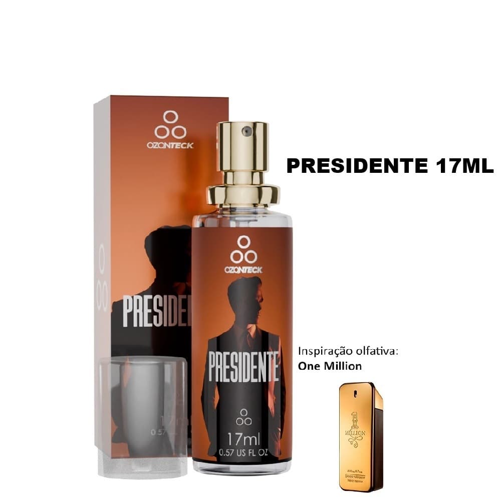 Perfume Masculino PRESIDENTE Perfume Ozonteck 17 Ml / Alta Fixação Maxima Premium/ Família Olfativa Amadeirado Especiado