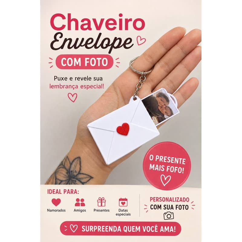 Envelope do Amor com Foto Personalizada | Porta Foto Retrátil 3D Fofo Presente Namorados | mãe | filhos